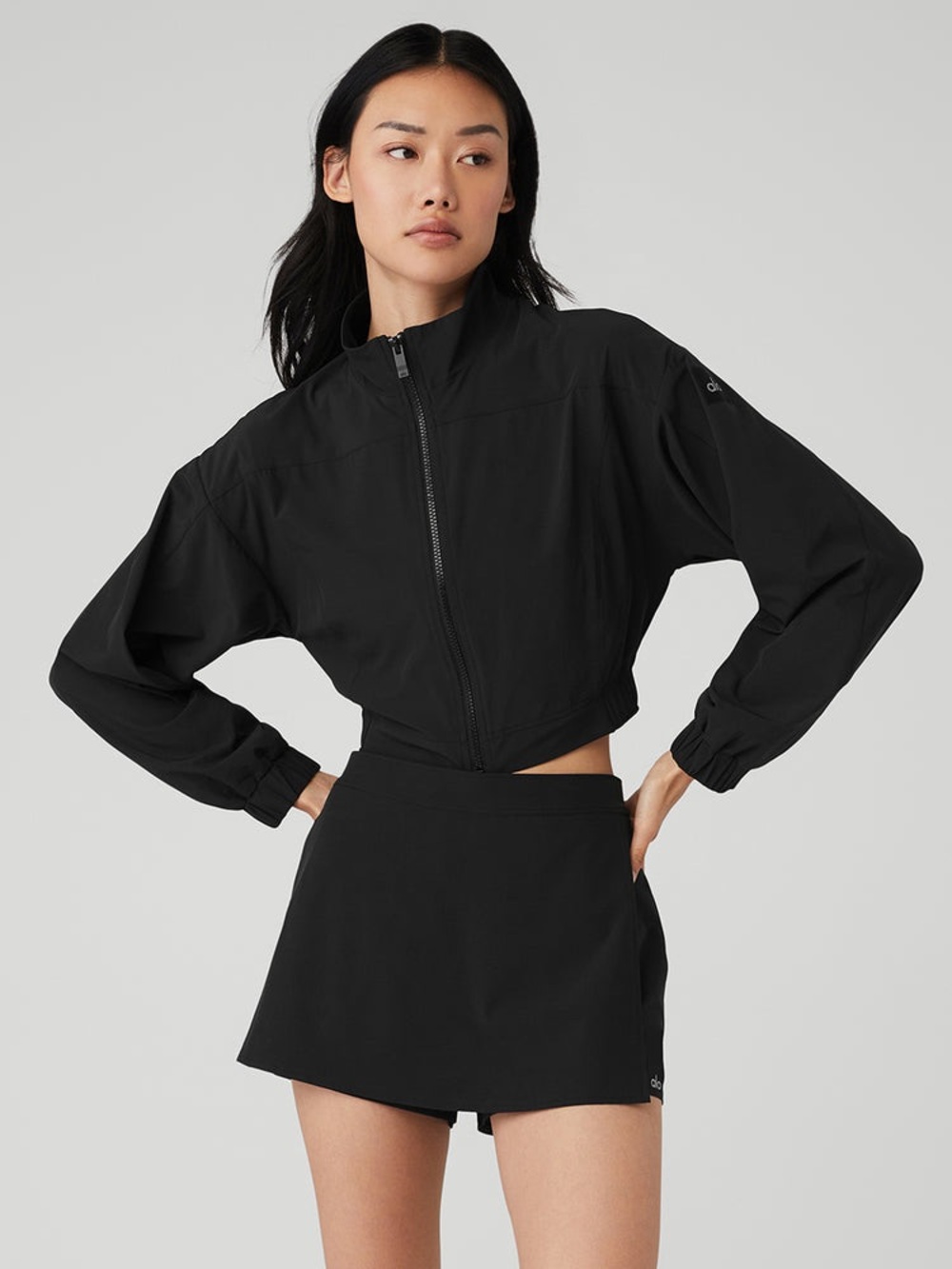 Alo Yoga Clubhouse Jacket Black XS Cropped Full Zip Lightweight Athletic